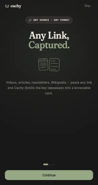 Cachy web app: paste any link, get a knowledge card